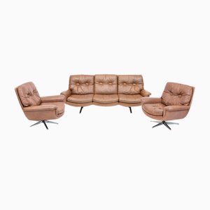 DS 31 Sofa and Swivel Lounge Chairs in Leather from de Sede, 1960s, Set of 3
