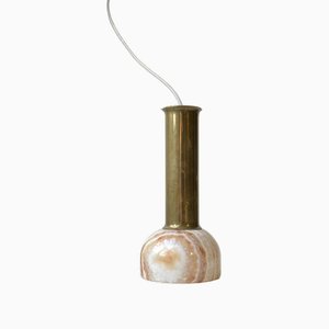 Modern Italian Onyx Marble and Brass Pendant Lamp, 1970s