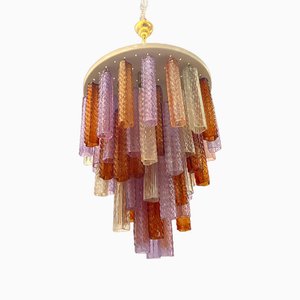 Large Multicolored Murano Glass Tube Chandelier, 1980s