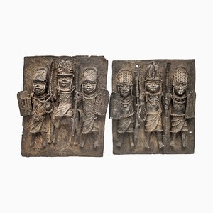 Benin Artist, Bini Edo Royal Plaques, 1800s, Bronzes, Set of 2