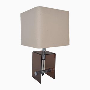 Mid-Century Smokey Brown Acrylic Glass and Chrome Table Lamp, 1970s