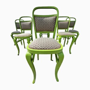 Chaises Rembourrées avec Structure en Bois Peint Vert, Set de 6