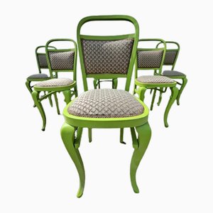 Upholstered Chairs with Green Painted Wooden structure, Set of 6
