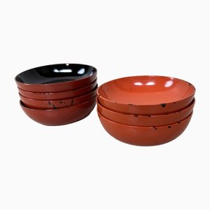 Japanese Urushi Wooden Bowls, Set of 7