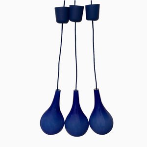 Blaue Deckenlampen aus Doppelschichtglas, 1970er, 3er Set