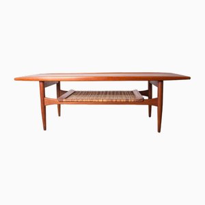 Danish Coffee Table in Teak and Rattan by K.T. Mobler, 1960s