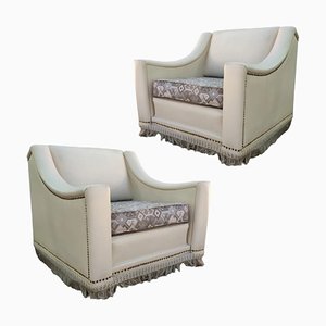 Vintage Sofa in White Eskay with Rivets and Studs, Set of 2