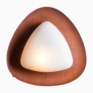 Lampada da parete grande in teak e opalino di Goggredo Regianni, anni '60