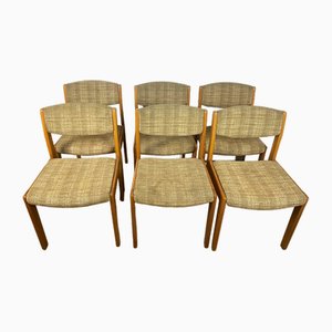 Scandinavian Wood & Wool Dining Chairs, 1960s, Set of 6