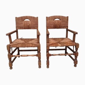 Art Deco Oak Armchairs attributed to Charles Dudouyt, 1940s, Set of 2