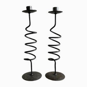 Handcrafted Spiral Metal Candleholders in Iron, France, 1950s, Set of 2