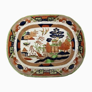 Large Victorian Imari Meat Plate with Willow Pattern, 1890s
