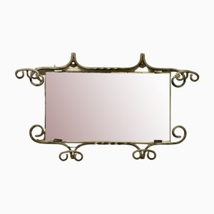 Mid-Century Wrought Iron Mirrored Hat and Coat RacK