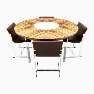 Circular Dining Table and Leather Chairs attributed to Richard Young for Merrow Associates, 1960s, Set of 5