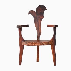 Fauteuil Sculptural Brutaliste en Bois Dur, France, 1970s