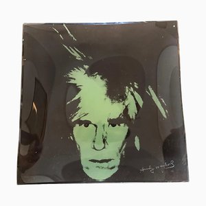 Bandeja con autorretrato Pop Art Andy Warhol de vidrio de Rosenthal, años 90