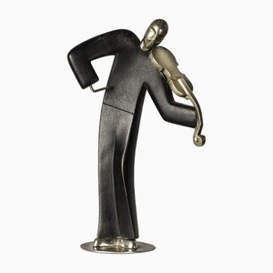 Franz Hagenauer, Violinist Sculpture, 1920s, Silvered Bronze & Wood