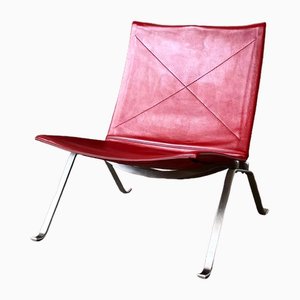 Roter indischer Vintage Leder Pk 22 Stuhl von Poul Kjærholm für Fritz Hansen, 1998