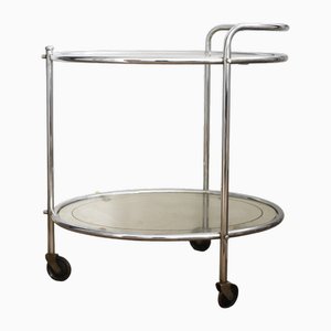 Vintage French Glass and Chrome Two-Tier Drinks Trolley, 1940s
