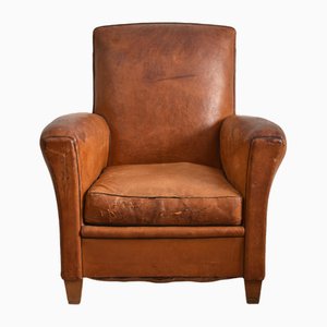Vintage French Leather Club Chair, 1930s