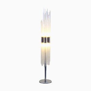 Art Sculptural Floor Lamp in Reeded Glass Rods on Chrome Stand from Venini, 1960s
