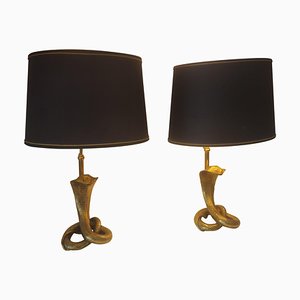 Brass Cobra Table Lamps in the style of Maison Jansen, 1975, Set of 2
