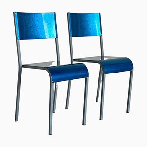 Postmodern Industrial Blue Metal Dining Chairs by Parisotto, Italy, 1980s, Set of 2