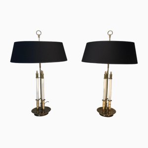 Lampade da tavolo neoclassiche in ottone e lacca bianca, anni '70, set di 2