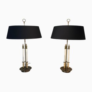 Neoclassical Brass and White Lacquer Table Lamps, 1970s, Set of 2