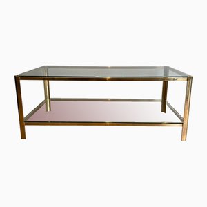 Coffee Table with Double-Plated Bronze Top and Glass by Jacques Théophile Lepelletier, 1970s