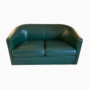 Art Deco Style Green Leather Sofa, 1980s