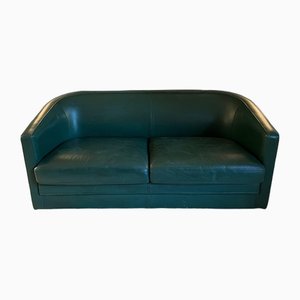 Art Deco Style 3-Seater Sofa in Green Leather, 1980s