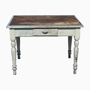 19th Century Industrial Painted Craftsman Workshop Work Table with Drawer