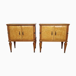 Mid-Century Modern Italian Nightstands with Maple & Glass Top, 1950s, Set of 2