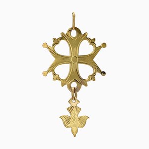 18 Karat Yellow Gold Huguenot Cross Pendant, France, 20th Century