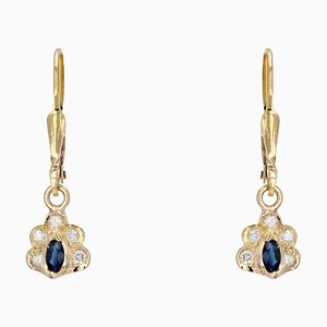French Modern Sapphire 18 Karat Yellow Gold Dangle Earrings, Set of 2