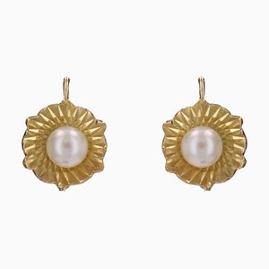 Modern Cultured Pearl 18 Karat Yellow Gold Earrings, Set of 2