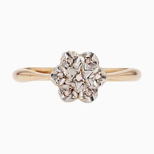 Belle Epoque 18 Karat Yellow and White Gold Flower Ring with Rose-Cut Diamonds, 1920s