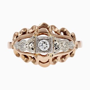 French 18 Karat Rose Gold Openwork Ring with Diamond, 1960s