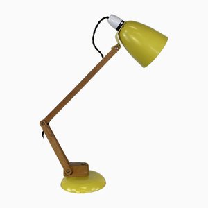 Maclamp amarillo con brazo de madera, años 60