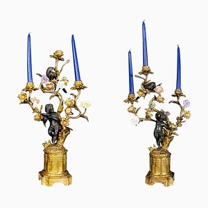 Candelabri in bronzo dorato e dorato, Francia, metà XIX secolo, set di 2