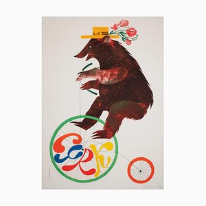 Cyrk Circus Riding Bear Poster by Srokowski, Poland, 1970s