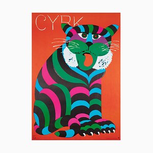 Grand Affiche Cyrk Circus Tigre Rayé par Hubert Hilscher, 1979