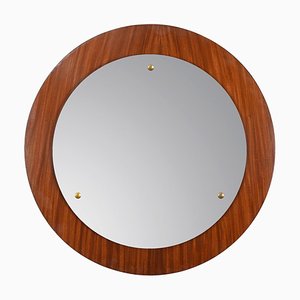 Miroir Mid-Century Rond en Teck et Laiton attribué à Stilcasa Creazioni, Italie, 1960s