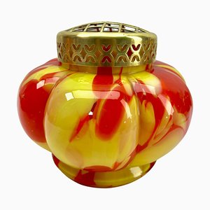 Pique Fleurs Vase in Red and Yellow Color Decor with Grille, 1930s