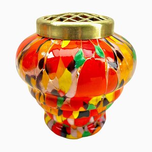 Pique Fleurs Vase in Multi Color Decor with Grille, 1930s