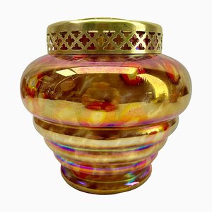 Vaso Pique Fleurs iridescente in vetro multicolore con griglia, anni '30