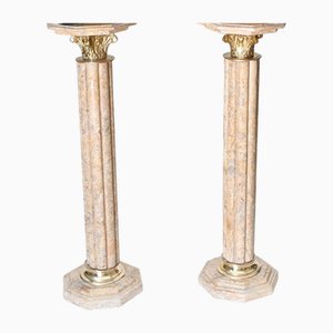 French Classical Marble Column Tables, Set of 2