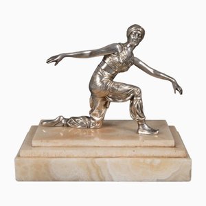 Danseuse Orientale Art Déco avec Socle en Onyx en Bronze Argenté par Van De Voorde