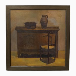Jean Langlois, Bodegón, óleo sobre tabla, siglo XX, enmarcado